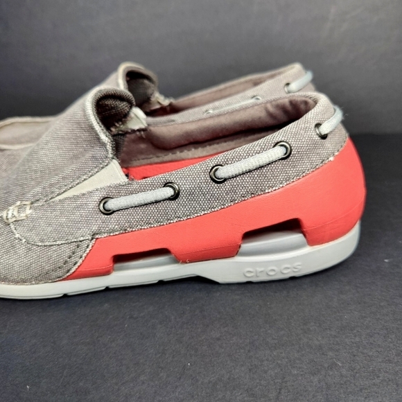 Crocs Beach Line Boat Slip On Graphite/Red Loafer Mens Shoes Size 9 - Picture 4 of 9